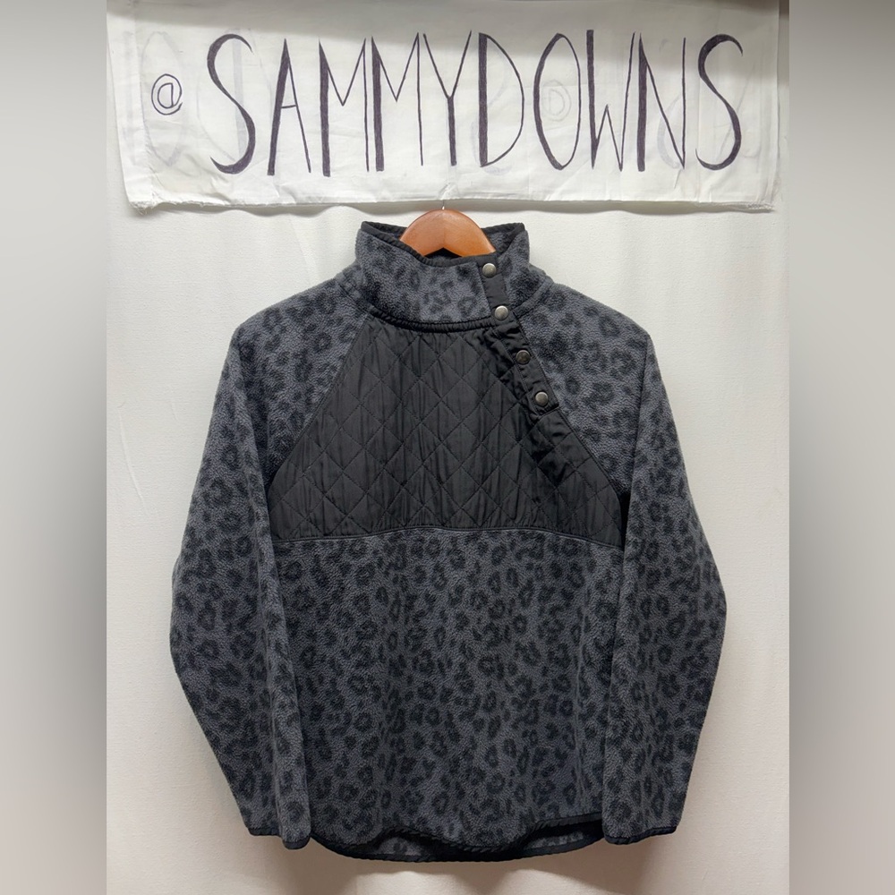 J. Crew Gray and Black Leopard Print Pullover Fleece
